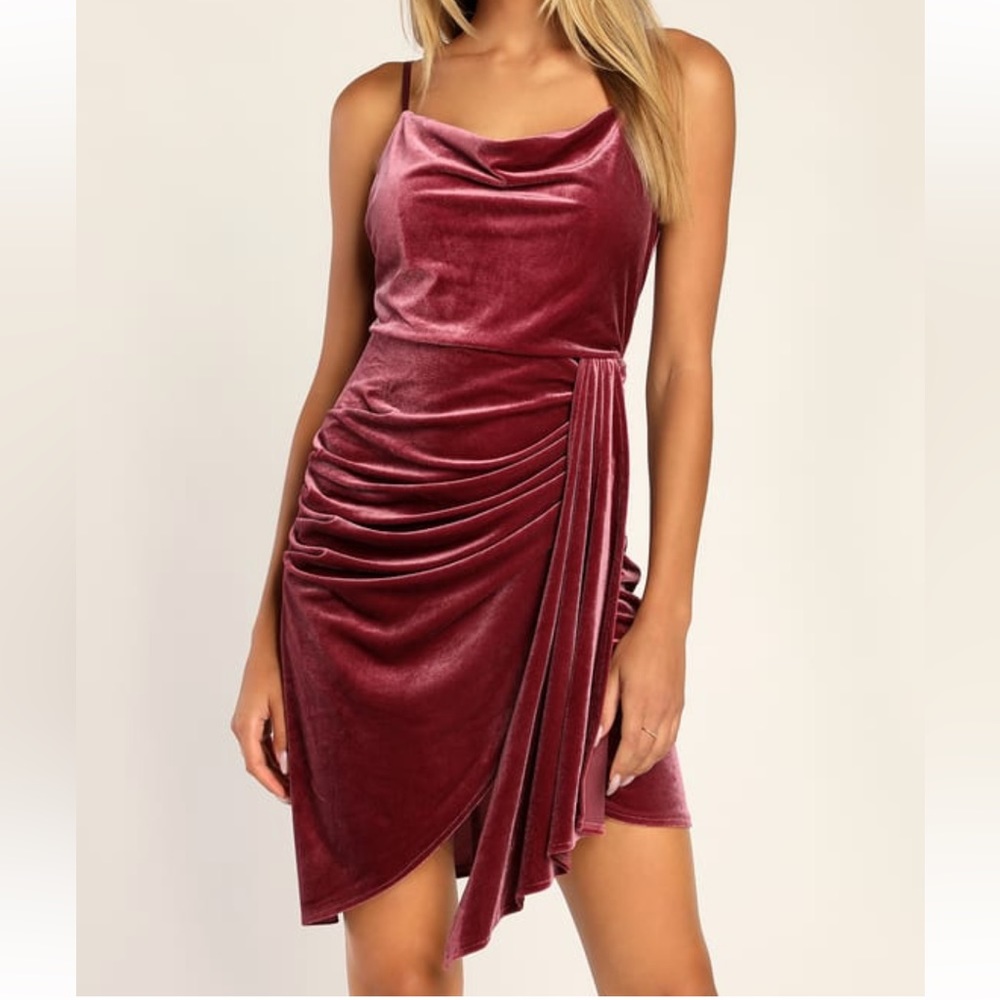 Mauve Velvet Mini Dress- very flattering!
